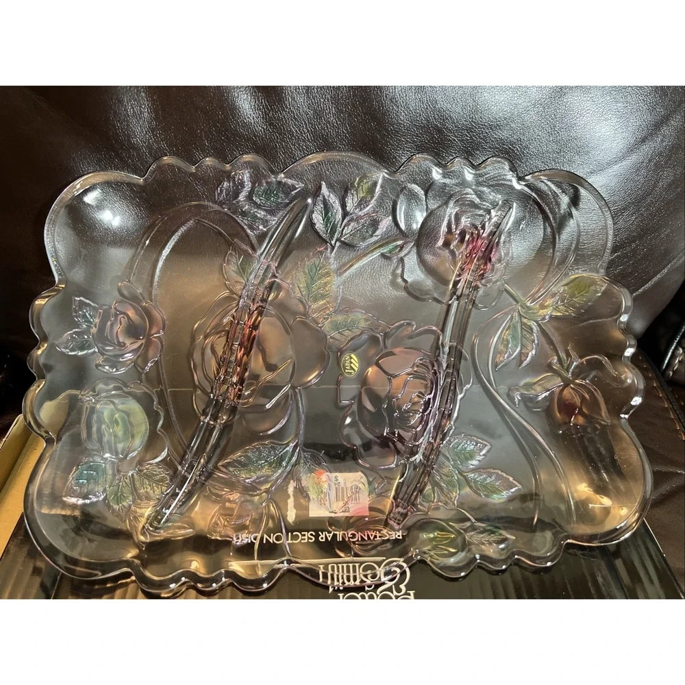 Potter & Smith Serving Dish Rectangular Section Floral,‎ Glass 9X 13